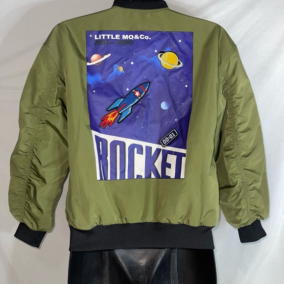 Little Mo& Com kids Jackets green olive with a rocket patterns not new normal - Picture 5 of 9